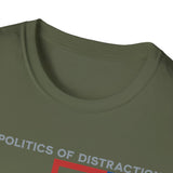 The Politics of Distraction Maze Tee — Red & Blue Graphic T-Shirt
