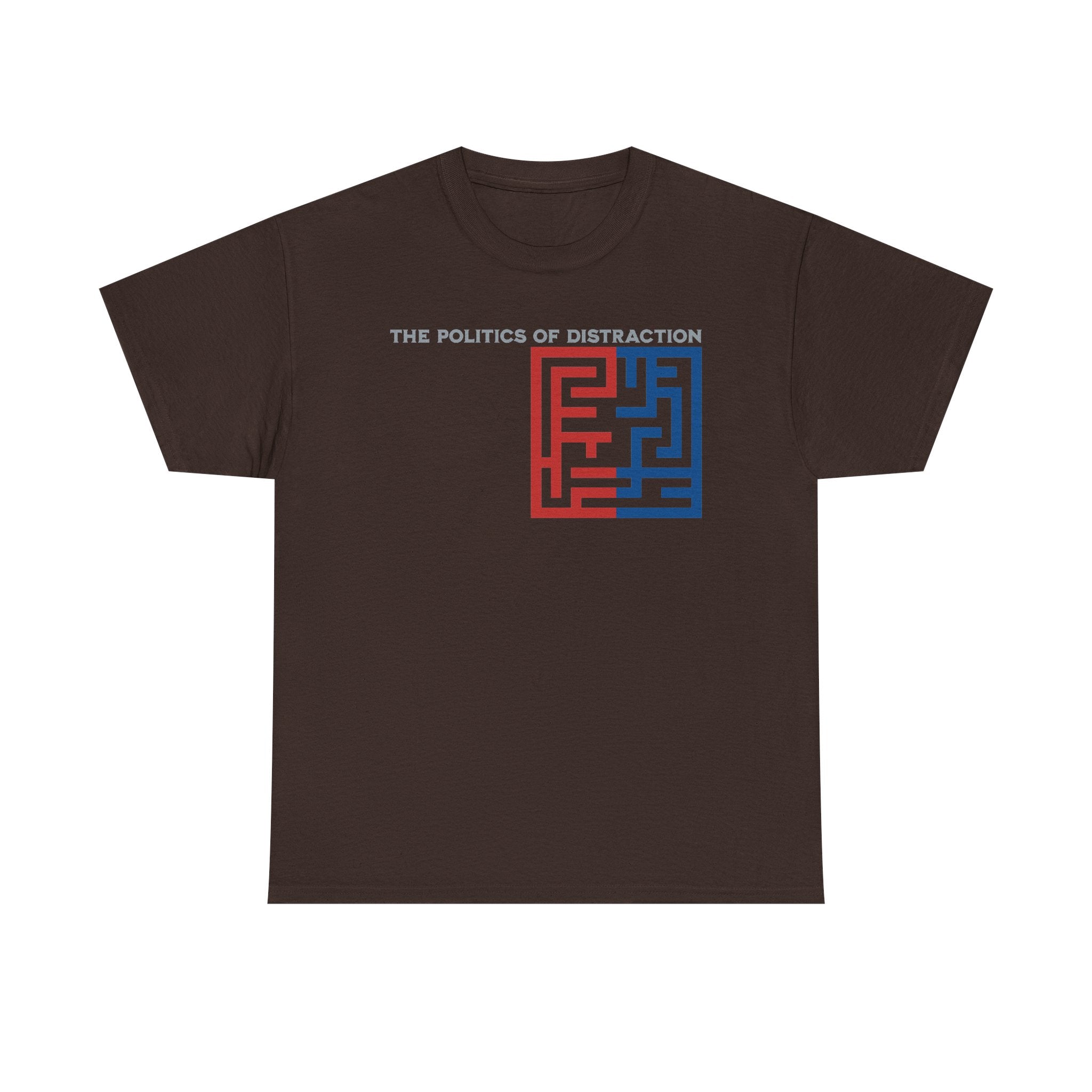 The Politics of Distraction Maze Tee — Red & Blue Graphic T-Shirt