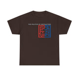 The Politics of Distraction Maze Tee — Red & Blue Graphic T-Shirt