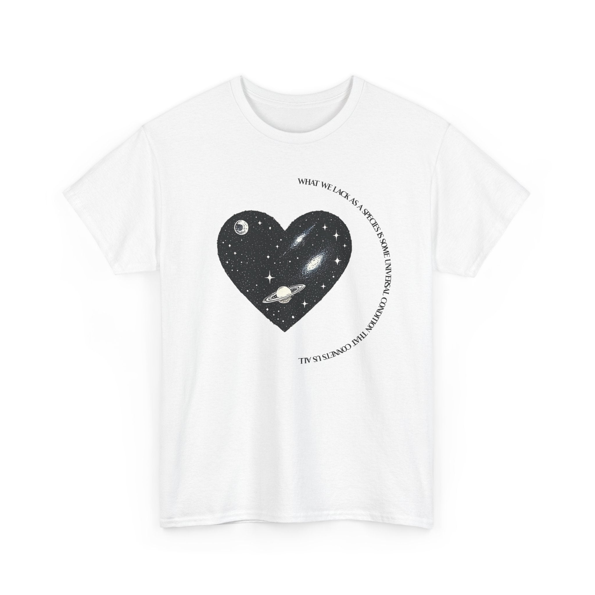 The Very Real Cosmic Connection — Heart Nebula Graphic Tee with Black Text
