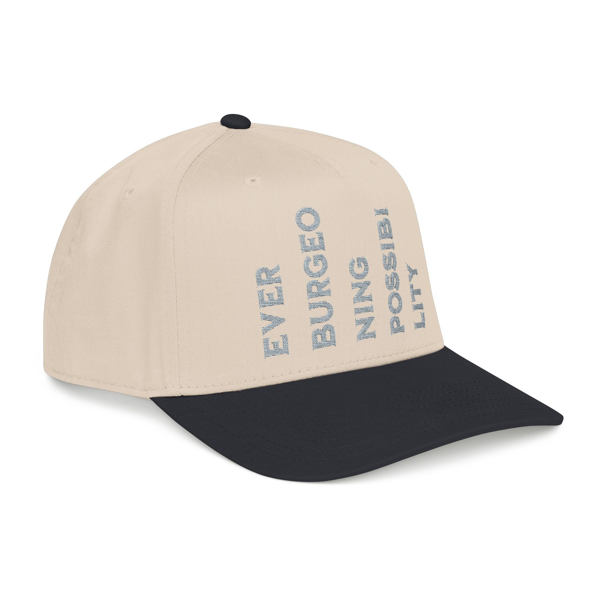 "Ever Burgeoning Possibility" Vertical Text Embroidered Hat