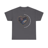 The Very Real Cosmic Connection — Heart Nebula Graphic Tee with White Text