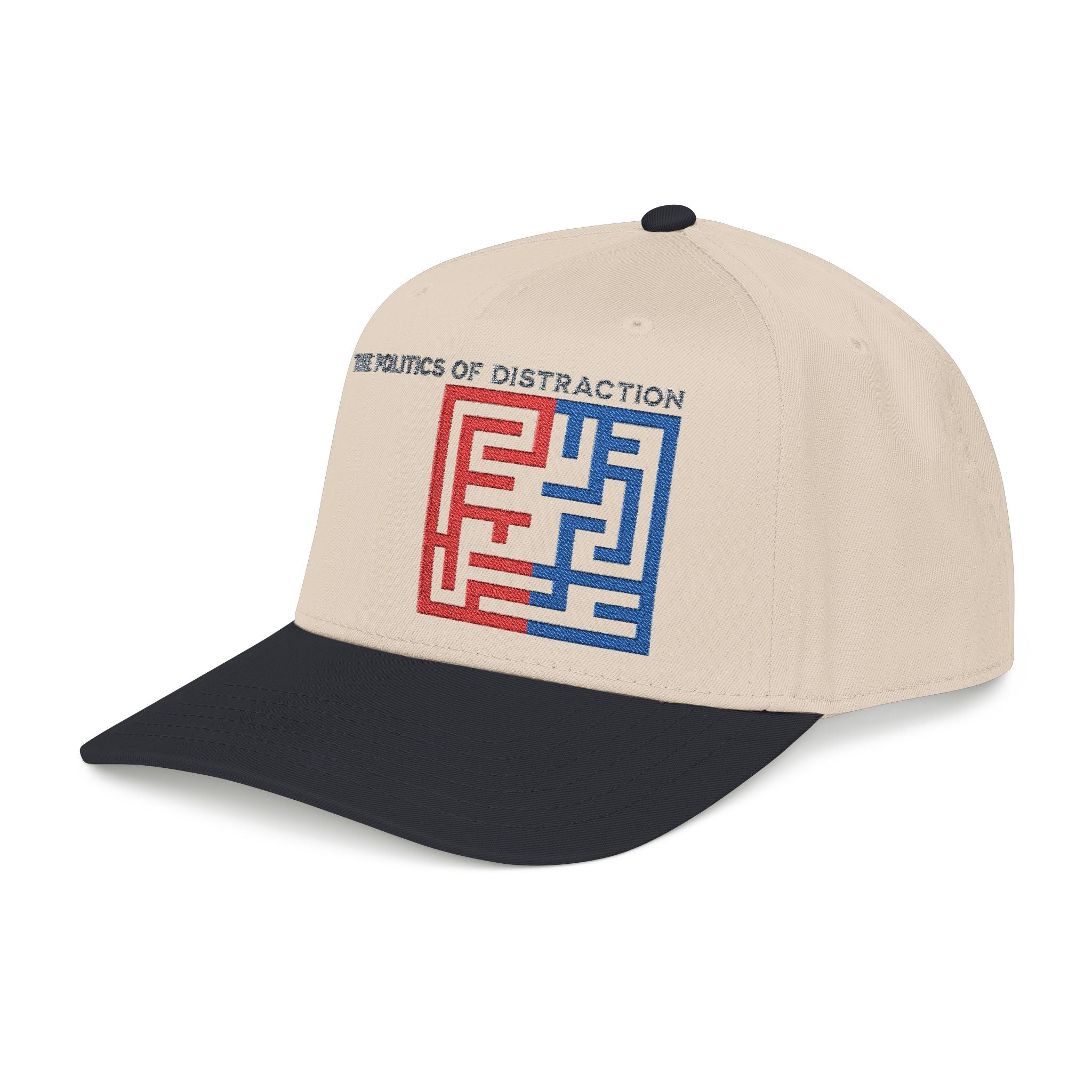 "The Politics Of Distraction" Maze - Mid Profile Baseball Cap — Red & Blue Labyrinth Design