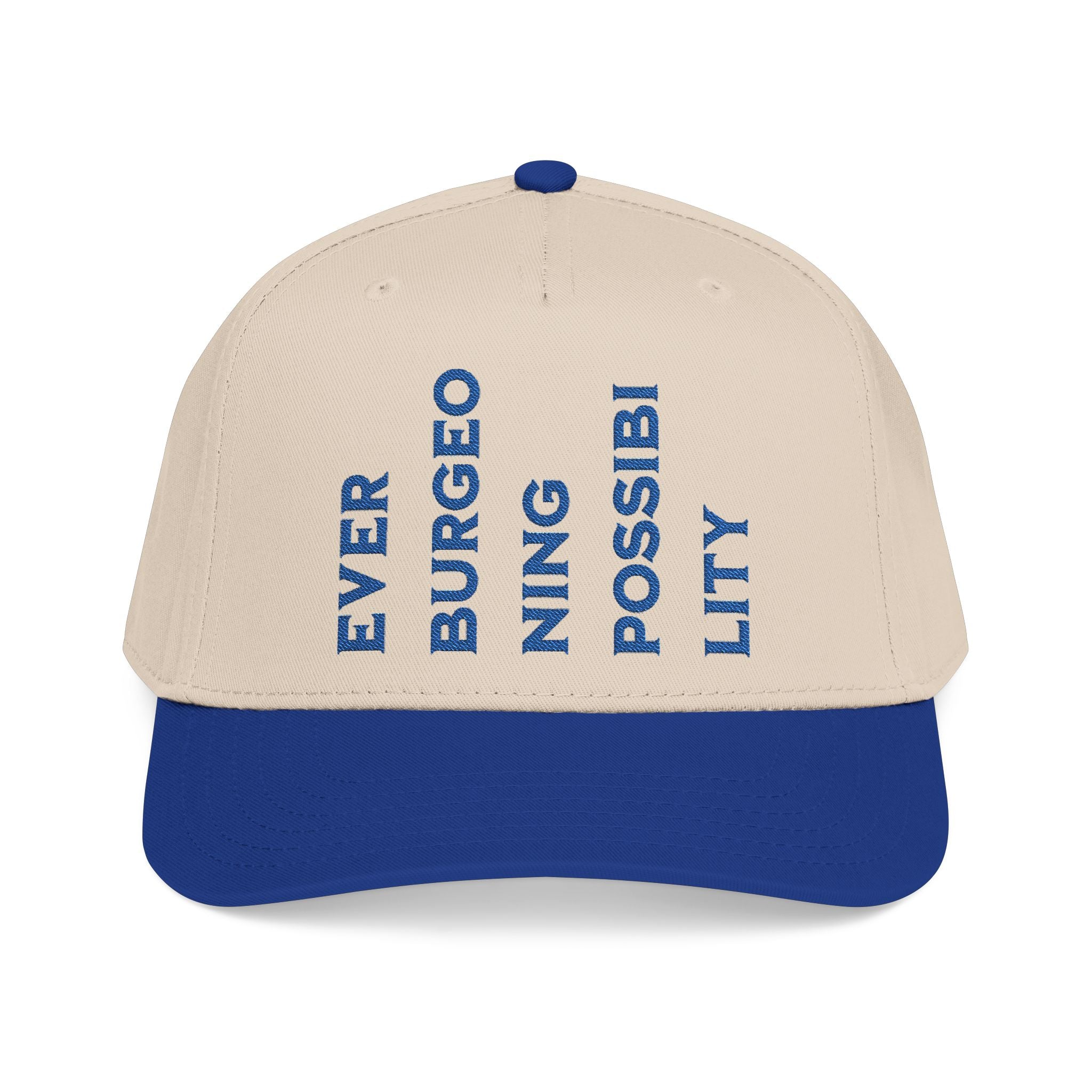 "Ever Burgeoning Possibility" Vertical Text Embroidered Hat