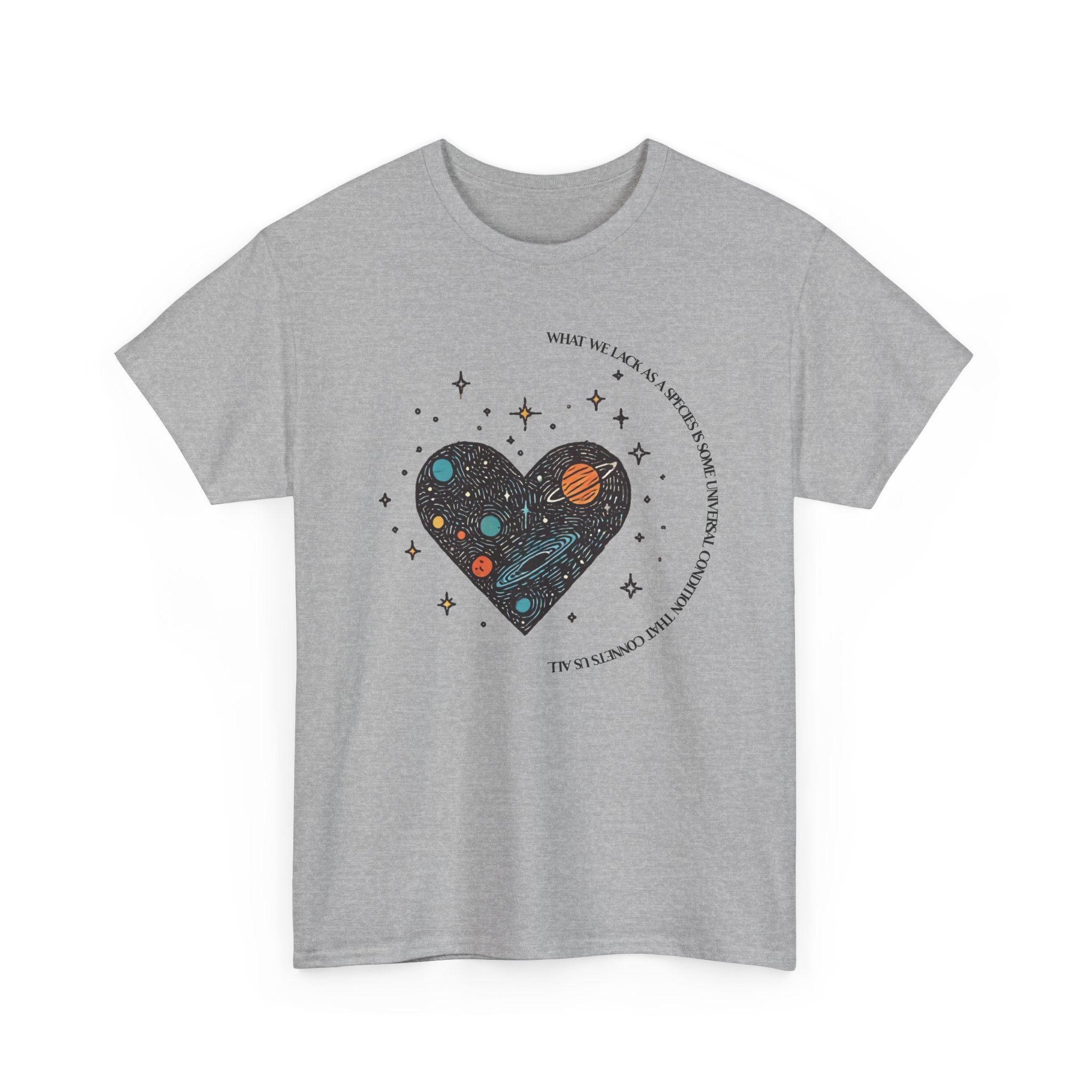 The Very Real Cosmic Connection — Heart Nebula Graphic Tee with Black Text