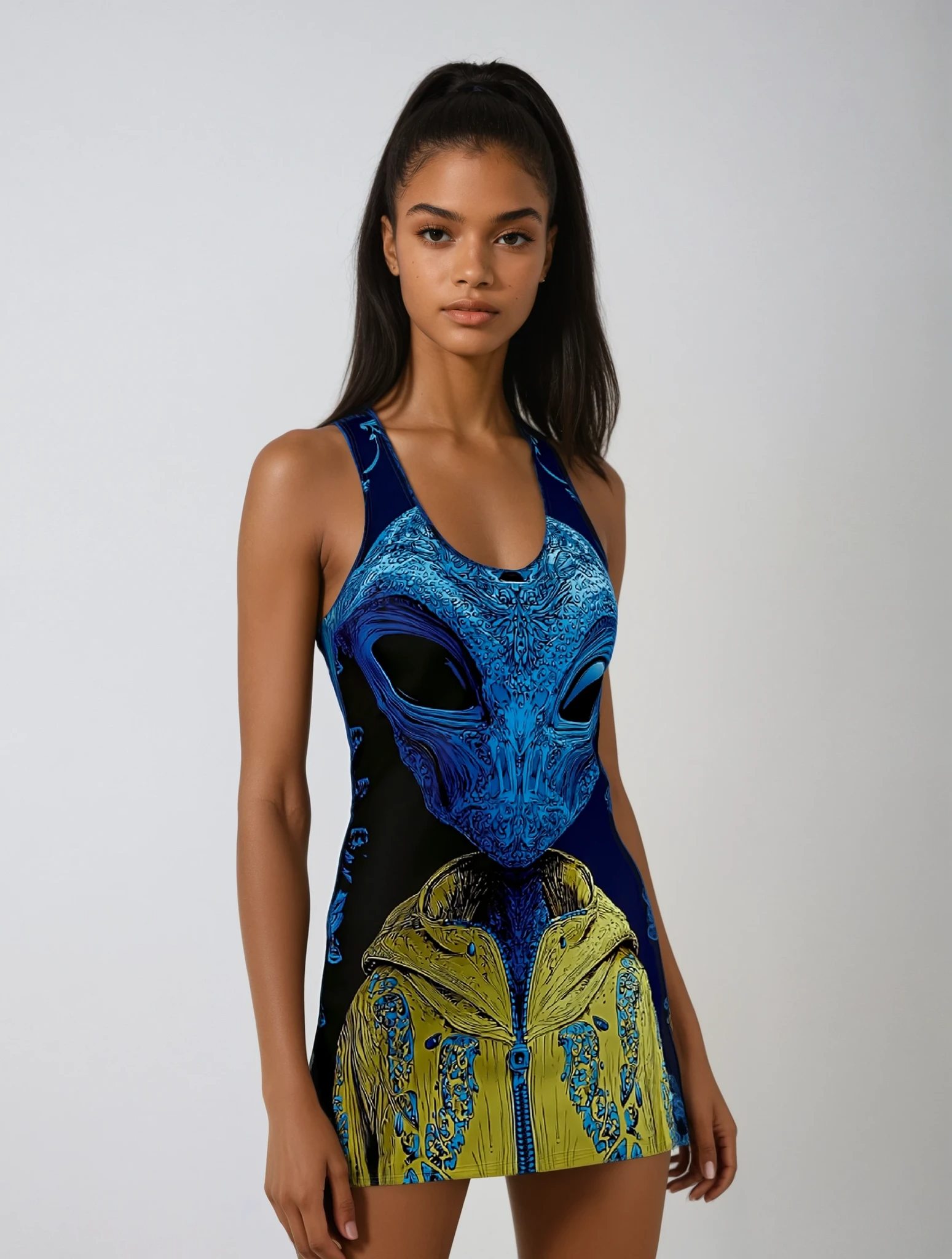 Blue Sun Blue Alien Women's Cut & Sew Racerback Dress (AOP)