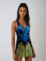 Blue Sun Blue Alien Women's Cut & Sew Racerback Dress (AOP)