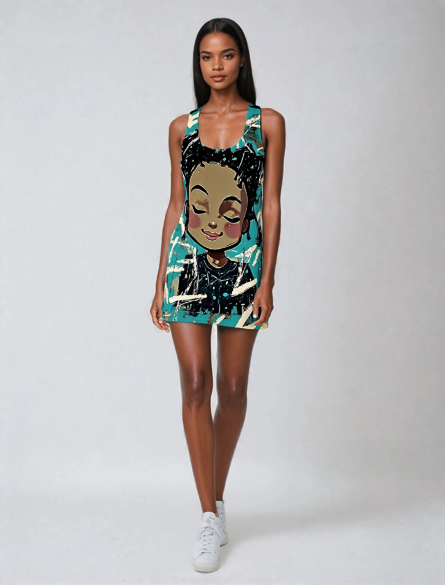 Facing Calmness Women's Cut & Sew Racerback Dress (AOP)