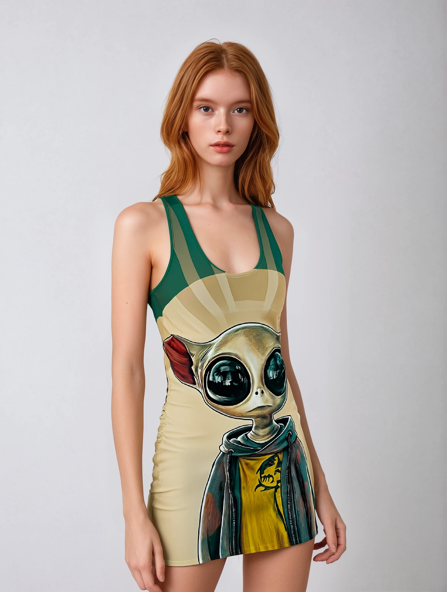See All Hear A Lot Alien Women's Cut & Sew Racerback Dress (AOP)