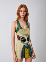See All Hear A Lot Alien Women's Cut & Sew Racerback Dress (AOP)